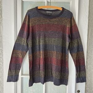 Forever 21+ Multicolor Metallic Stripe Sweater 3X
